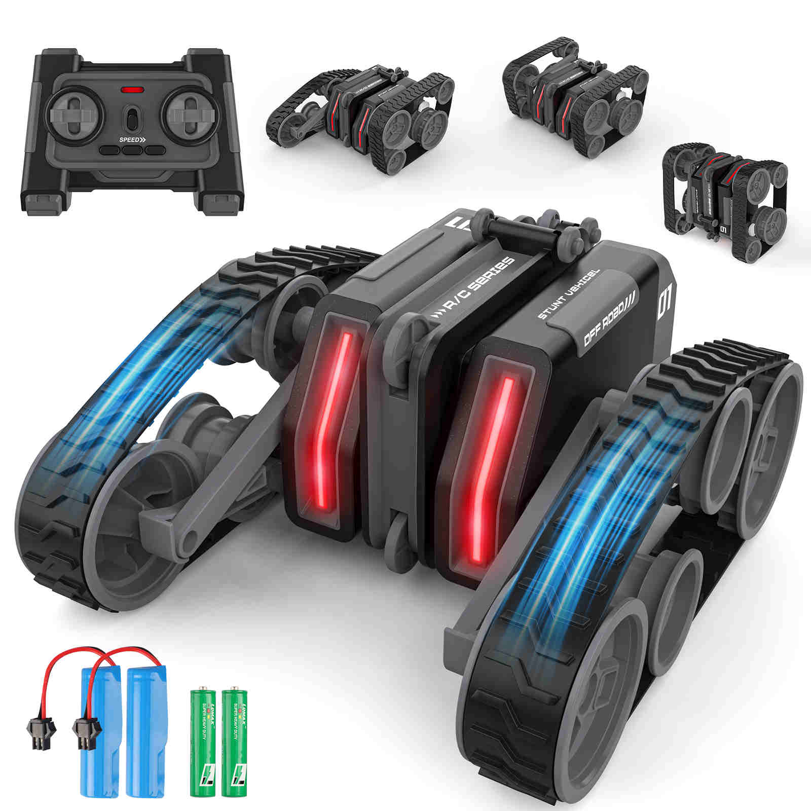 Zero-groadsteRemote Control Car, Transform RC Cars with Cool Lights, 360° Rotating RC Tank Mini RC Crawler Double-Sided Tracked Fancy Stunt Car Kids Fun Toys for Birthday